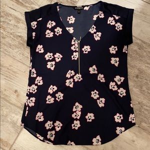 Navy Floral Zipper Blouse from Express